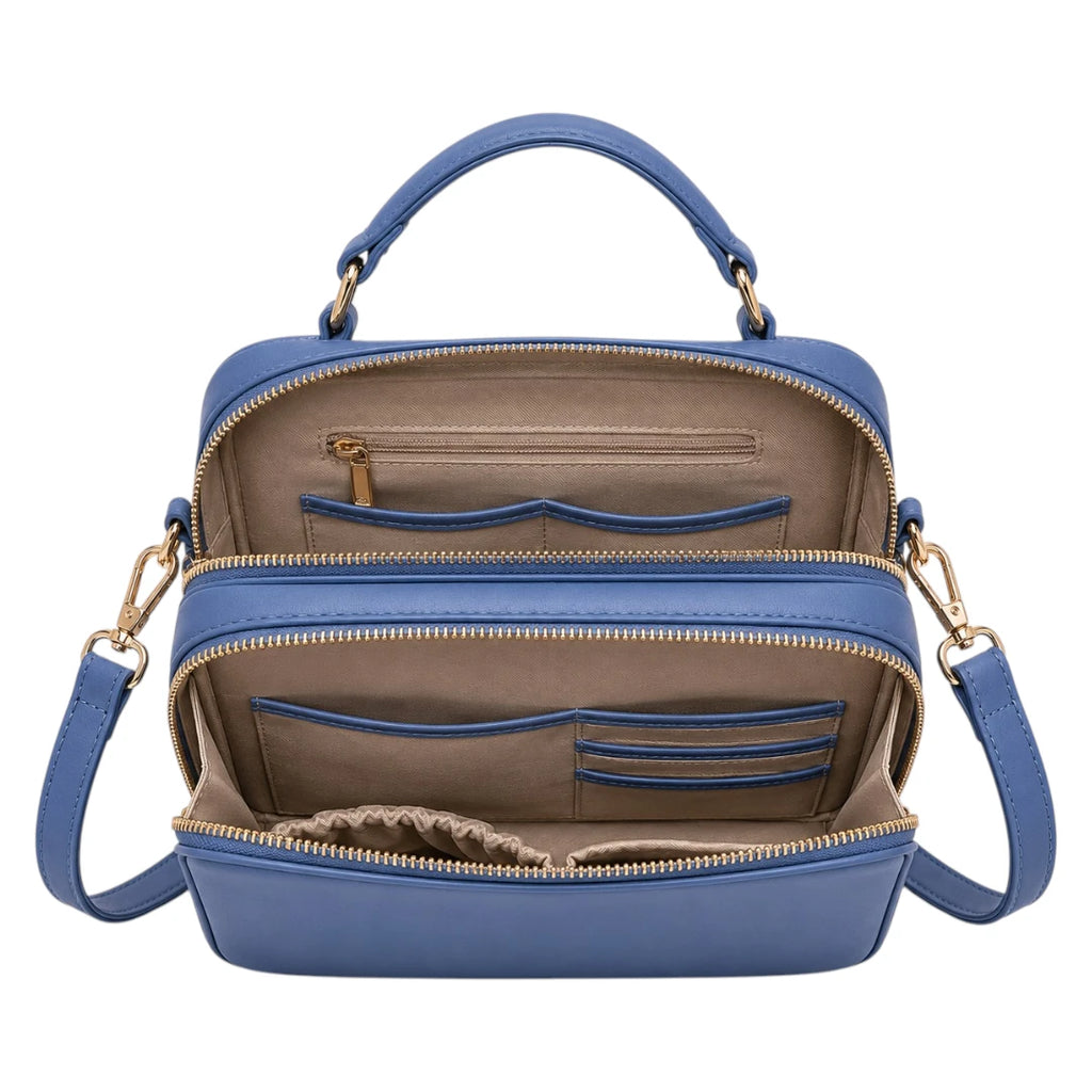 Bagvexa Blue Double-Zip Structured Satchel Handbag