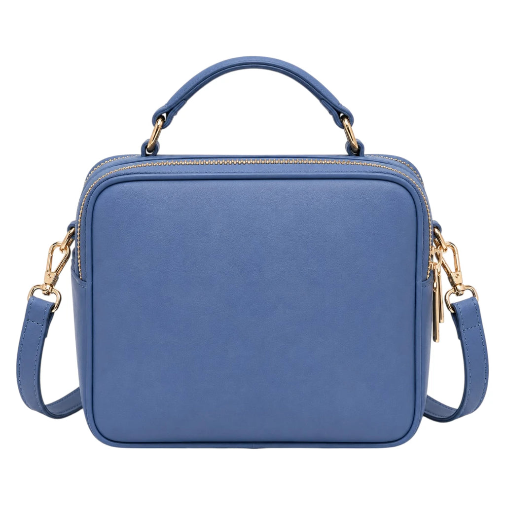 Bagvexa Blue Double-Zip Structured Satchel Handbag