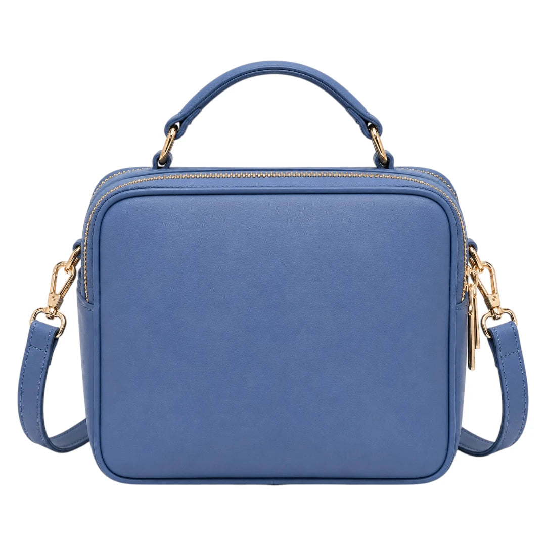 Bagvexa Blue Double-Zip Structured Satchel Handbag