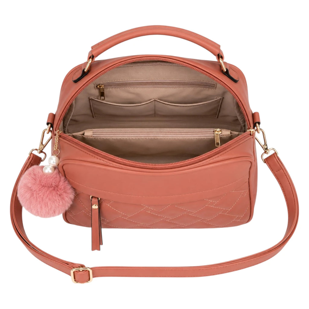 Bagvexa Coral Charm Quilted Satchel Handbag