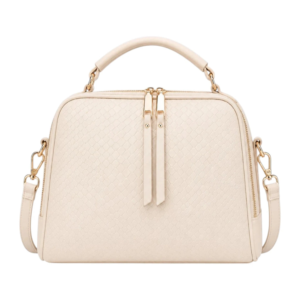 Bagvexa Ivory Luxe Faux Leather Textured Satchel Handbag