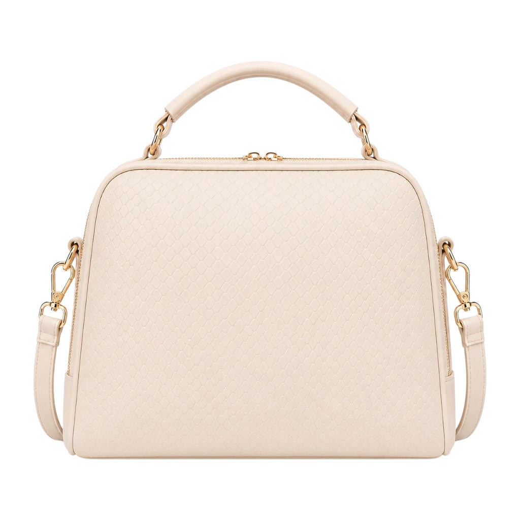 Bagvexa Ivory Luxe Faux Leather Textured Satchel Handbag