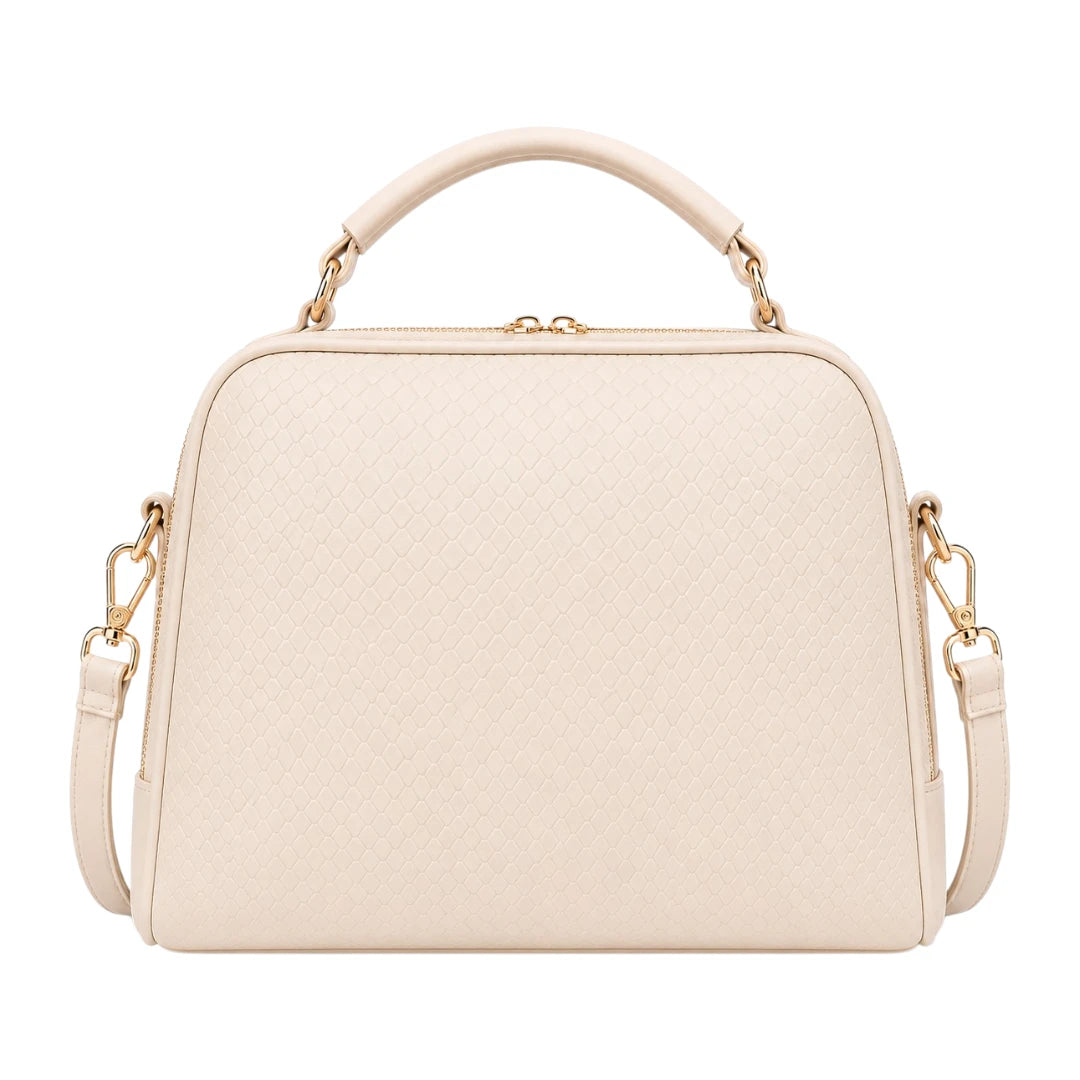 Bagvexa Ivory Luxe Faux Leather Textured Satchel Handbag