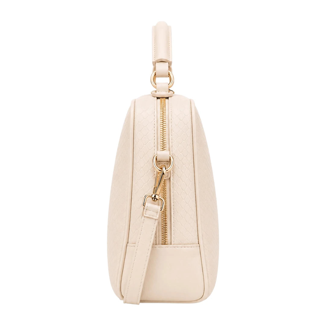 Bagvexa Ivory Luxe Faux Leather Textured Satchel Handbag
