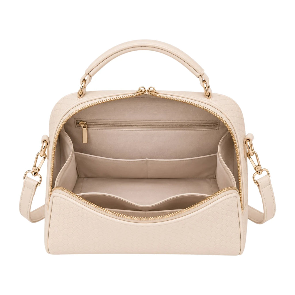 Bagvexa Ivory Luxe Faux Leather Textured Satchel Handbag