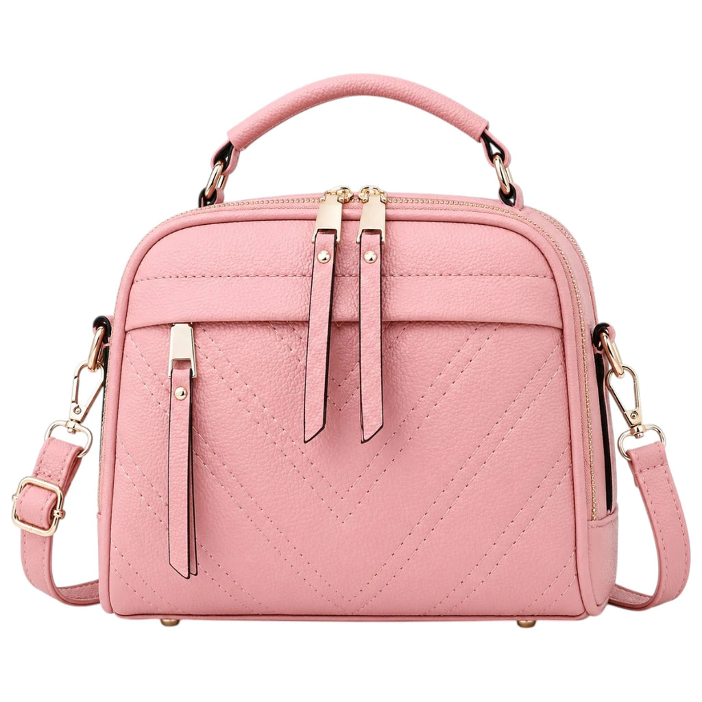 Bagvexa Pink Chevron Multi-Zip Satchel Handbag