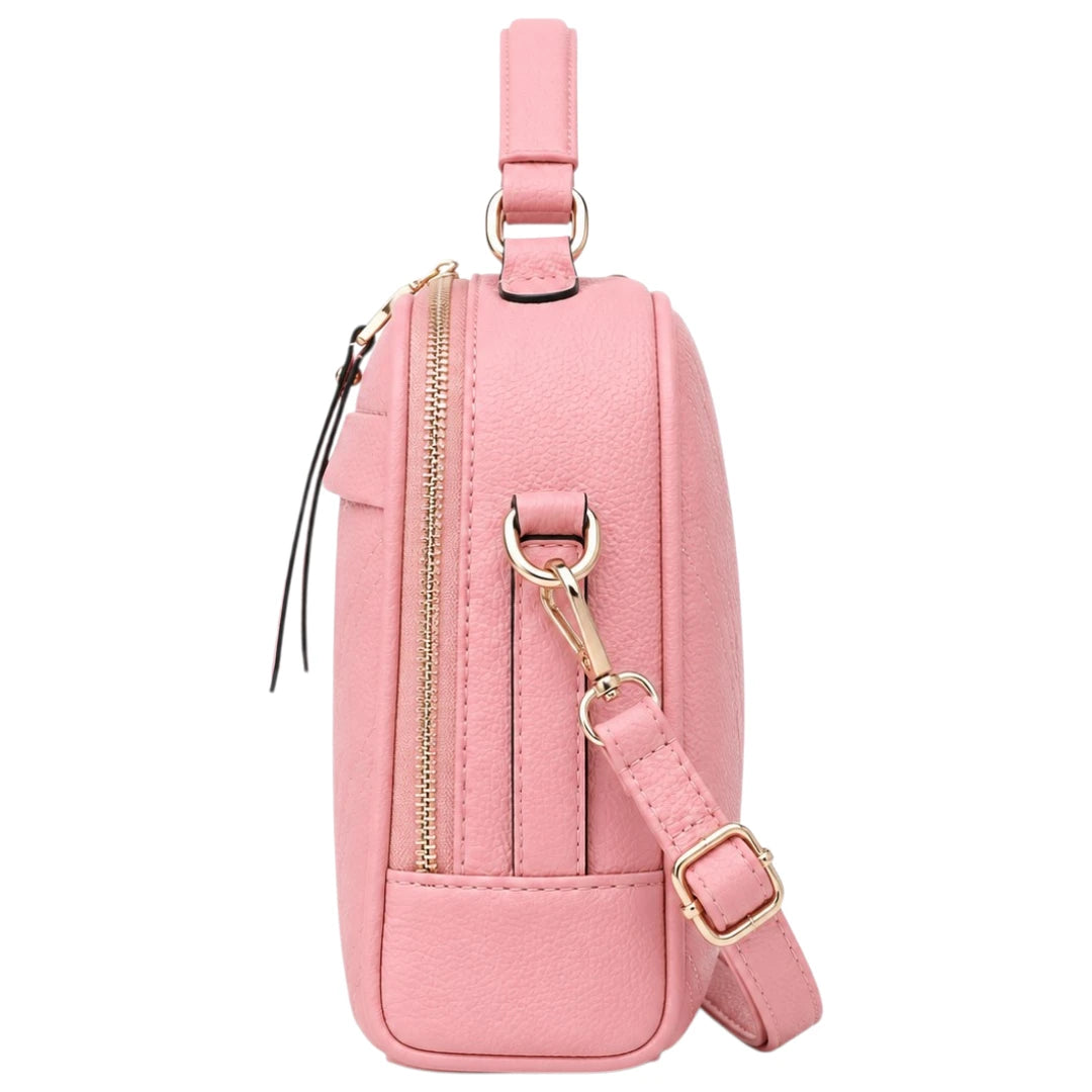 Bagvexa Pink Chevron Multi-Zip Satchel Handbag
