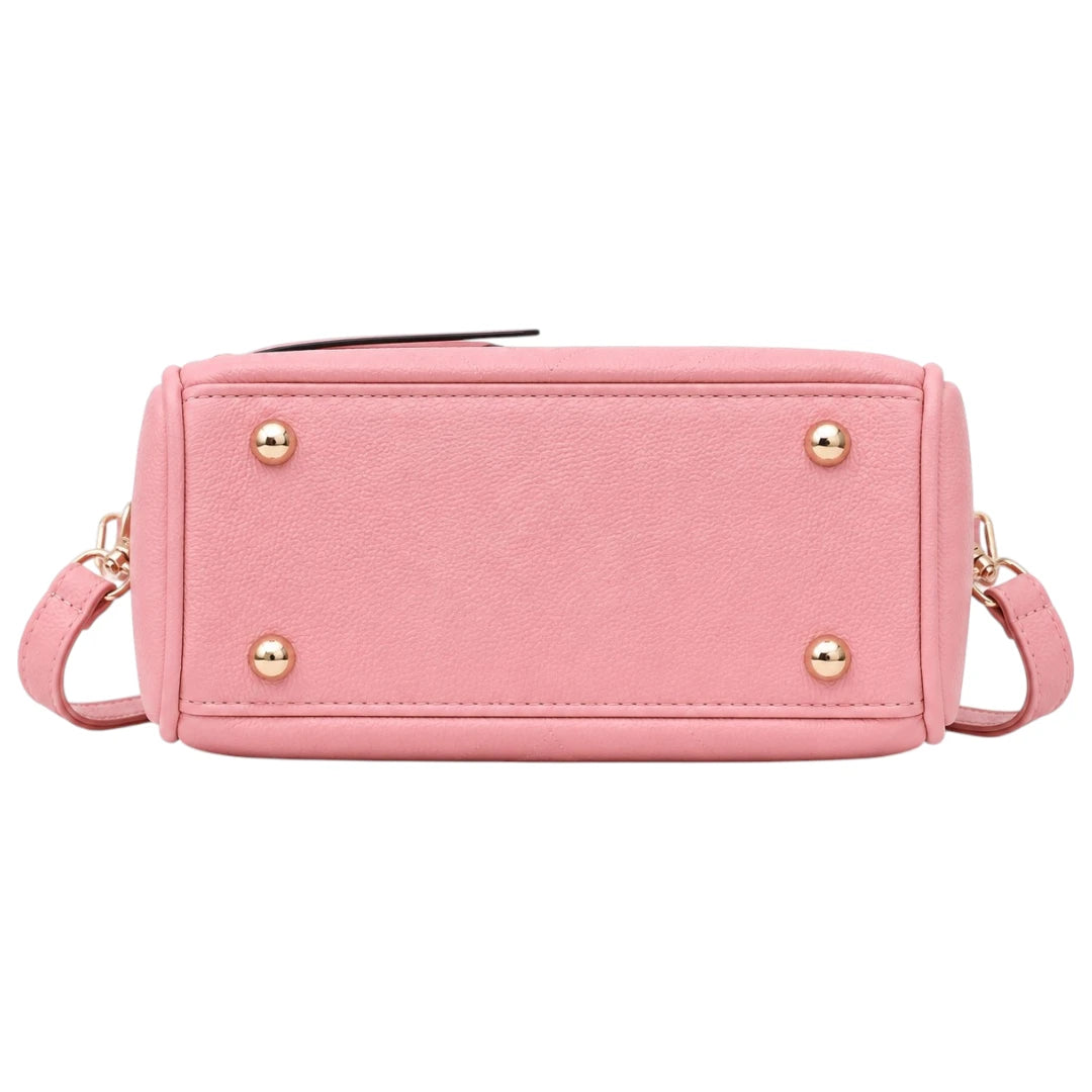 Bagvexa Pink Chevron Multi-Zip Satchel Handbag