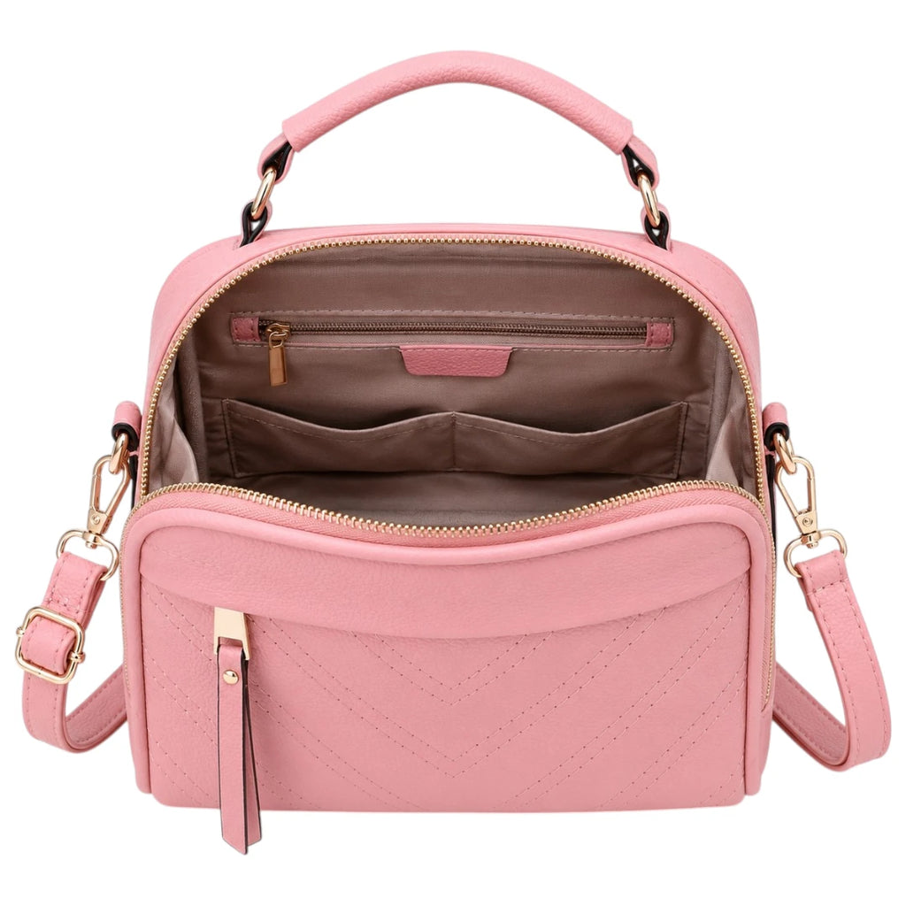 Bagvexa Pink Chevron Multi-Zip Satchel Handbag