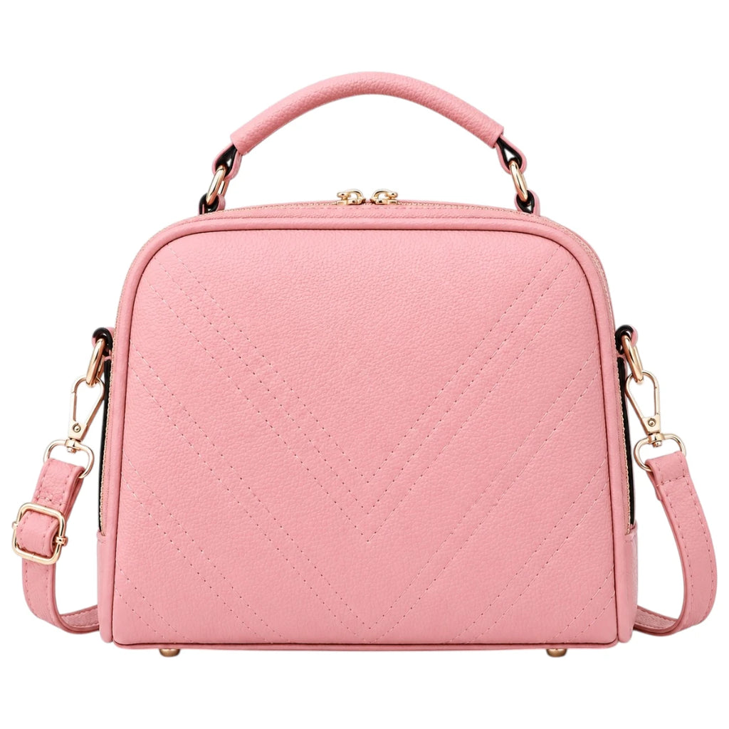 Bagvexa Pink Chevron Multi-Zip Satchel Handbag