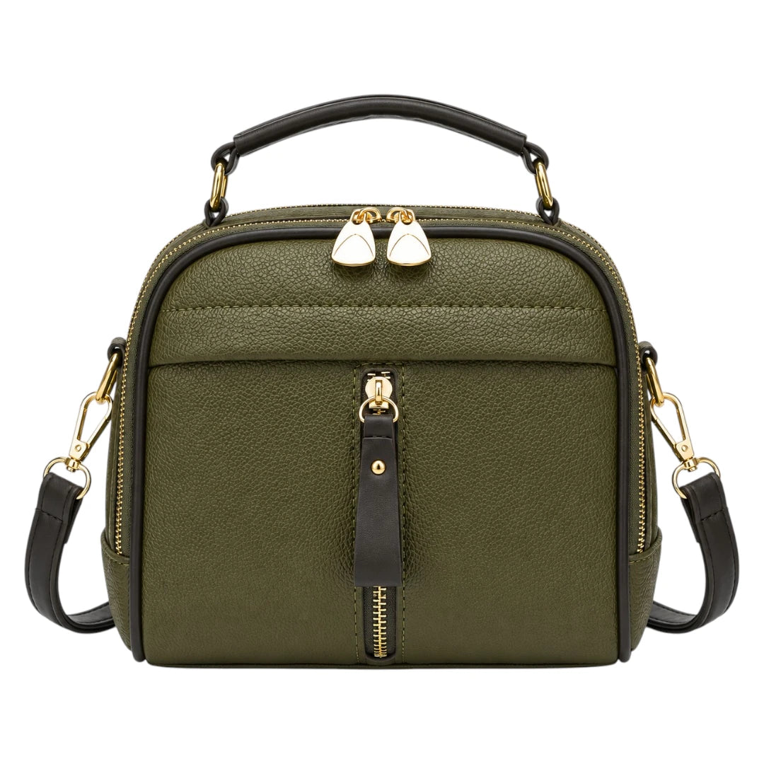Bagvexa Green Luxe Front-Zip Satchel Handbag